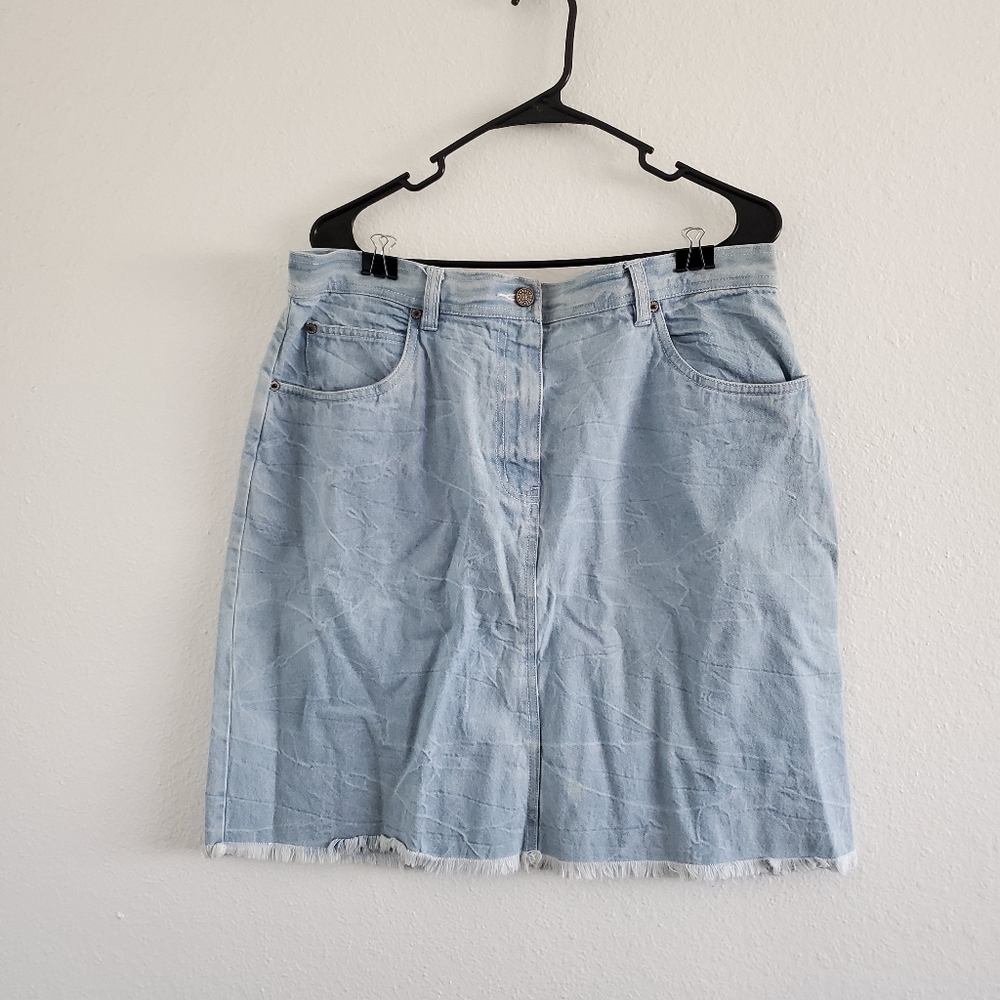 Bill Blass Jeans Denim Skirt with Fringe Bottom
